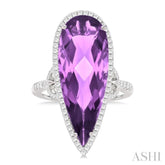 26X10 MM Pear Cut Amethyst and 1/2 Ctw Round Cut Diamond Halo Semi-Precious Ring in 14K White Gold